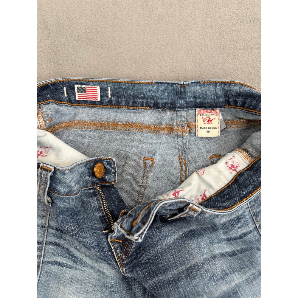True Religion Gianna Moto Jeans Womens 30 Blue Denim Low Rise Biker Slim Flare - Picture 7 of 10